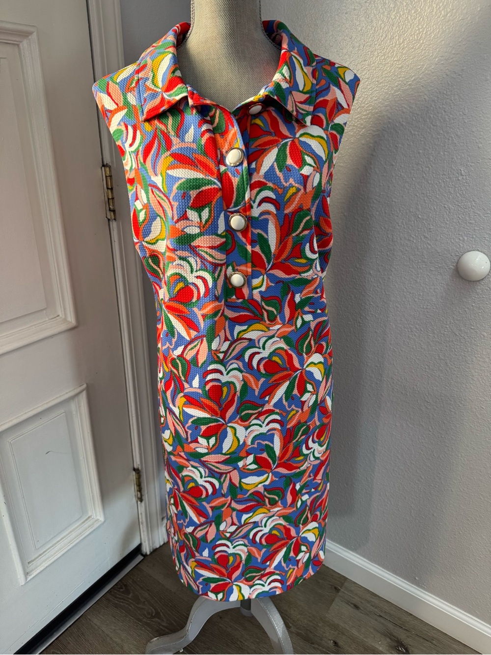 Jessica Howard Red, Blue & Green Retro Floral Collar Shift Dress